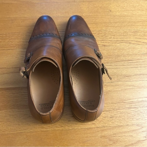 WARFIELD & GRAND Men\'s Brown Cap Double Monk Strap Leather Loafers